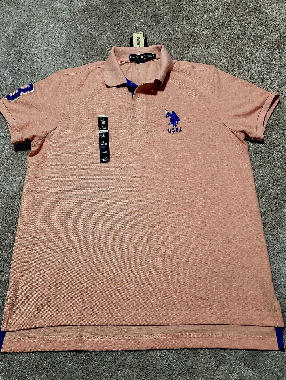 NWT U.S.POLO ASSN #3 Big Pony Logo Short Sleeve Polo Shirt Large Orange
